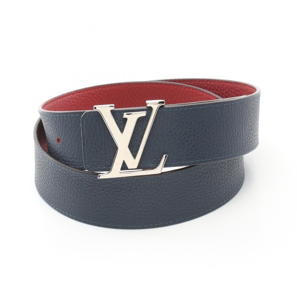 LOUIS VUITTON Ceinture LV Initial belt M9123 leather Navy Red Used Women LV - Picture 2 of 5
